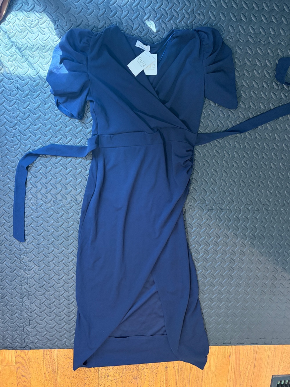 Scuba Crepe Puff Sleeve Wrap Maxi Dress - Navy Blue